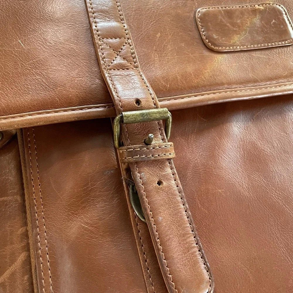 Vintage Wilsons Mens Cognac Leather Briefcase Messenger Bag Alla Moda Bellezza - Picture 2 of 10